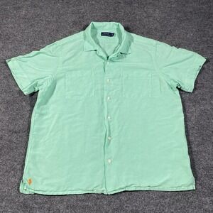 Polo Ralph Lauren Silk Linen Blend Short Sleeve Loop Collar Shirt Mens XL